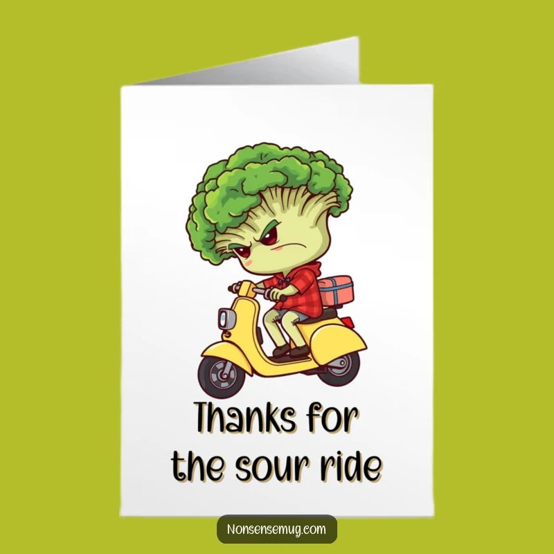 Free Printable Thank You Card: Grumpy Broccoli's Backward Ride, Downloadable Gift for Thanks