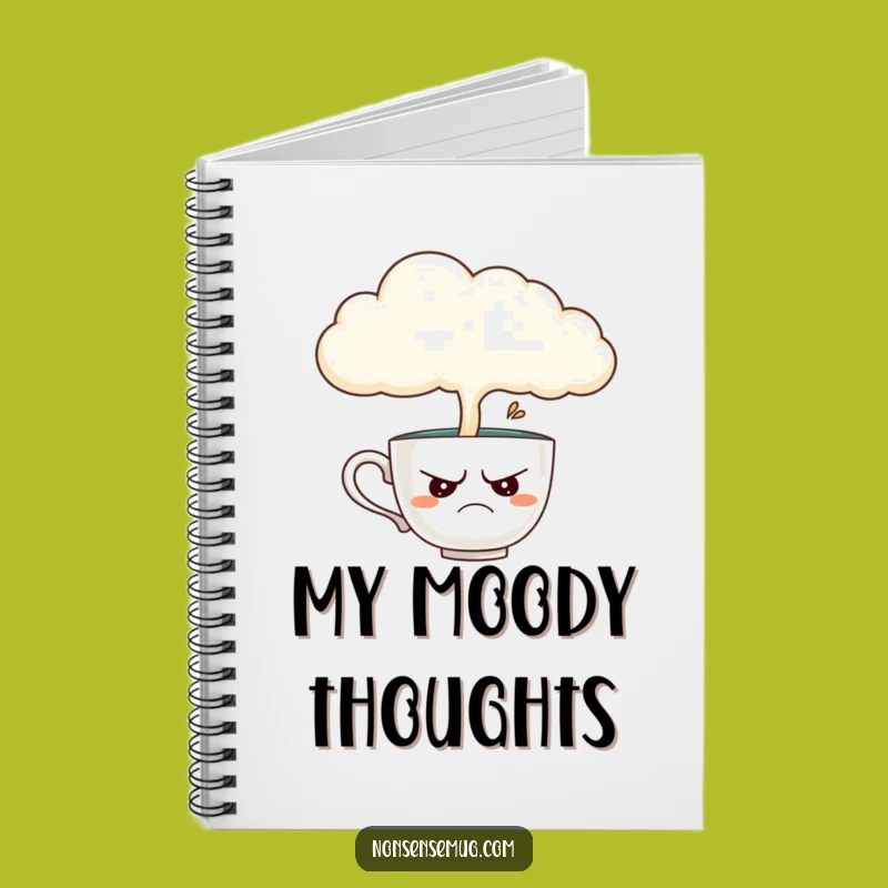 Funny Teacup Notebook: Disgruntled Teacup Under Rainy Cloud, Jot Down Gloomy Thoughts