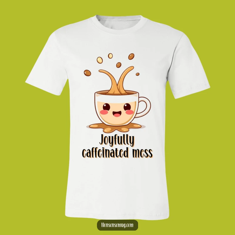 Funny Coffee Spill T-Shirt: Glee-Filled Character Morning Apparel