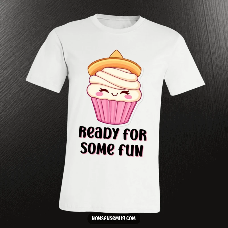 Funny Cupcake Sombrero T-Shirt: A winking cupcake sports a tiny sombrero, perfect for festive, humorous wear.