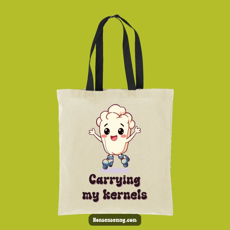 Funny Popcorn Roller Skates Tote Bag - Exhilarated Kernel Snack Carry Gift