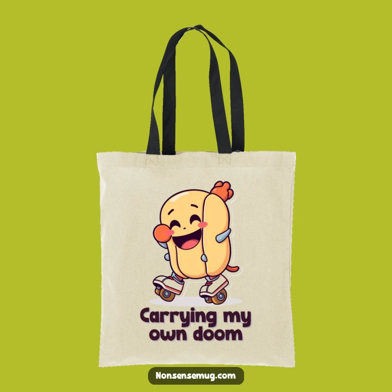 Funny Hot Dog Roller Skate Tote Bag - Quirky Cartoon Carry-All for Daily Errands