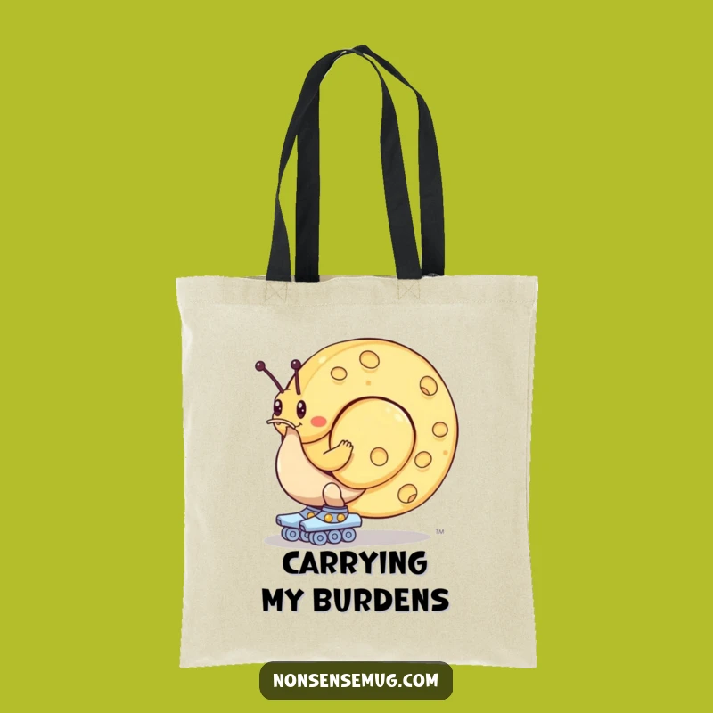 Funny Snail Cheese Tote Bag: Roller Skating Slowpoke with Giant Wheel, Chic Humor Gift